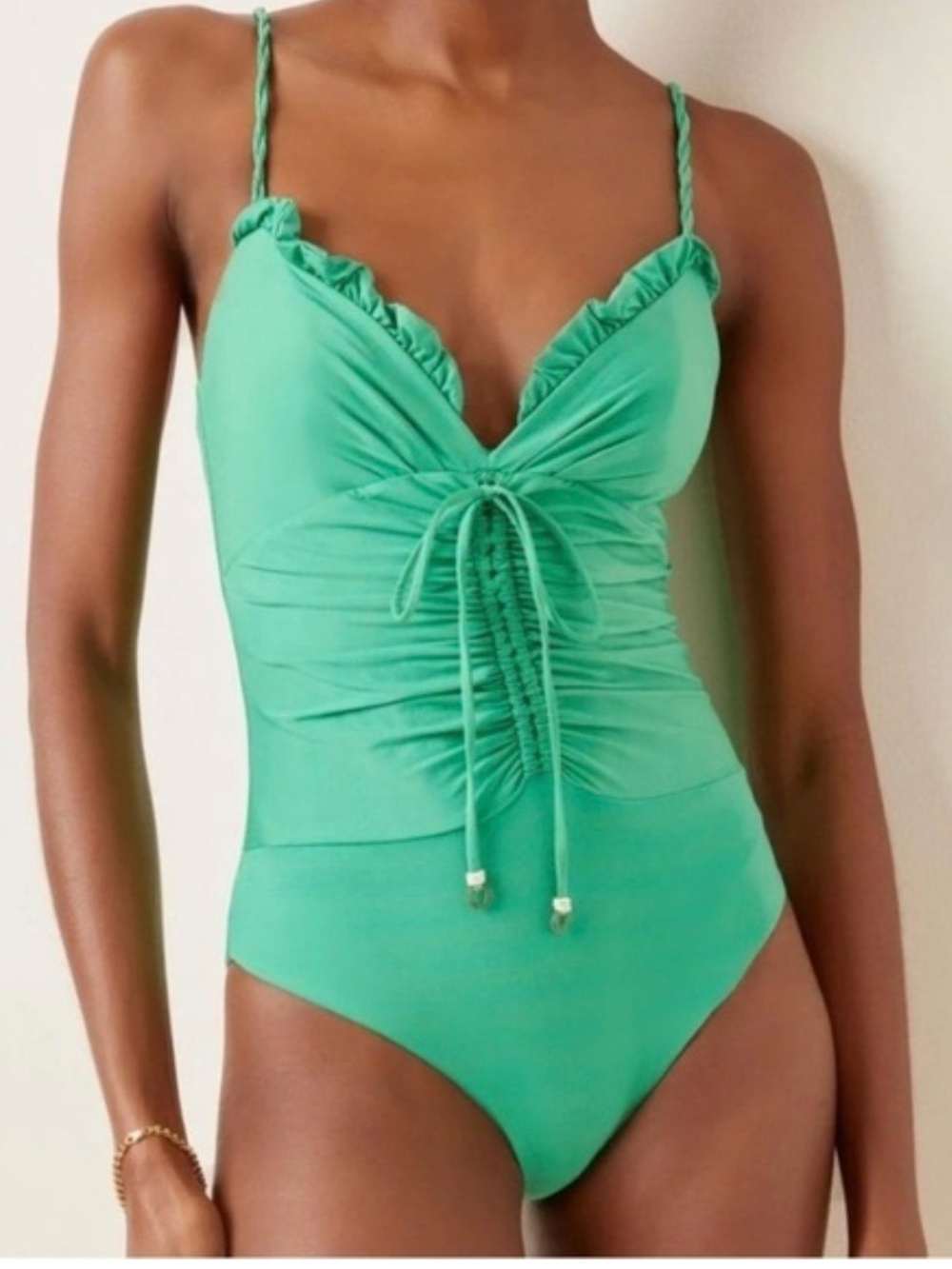 Johanna Ortiz Mint Green Ruffled One-Piece with Drawstring